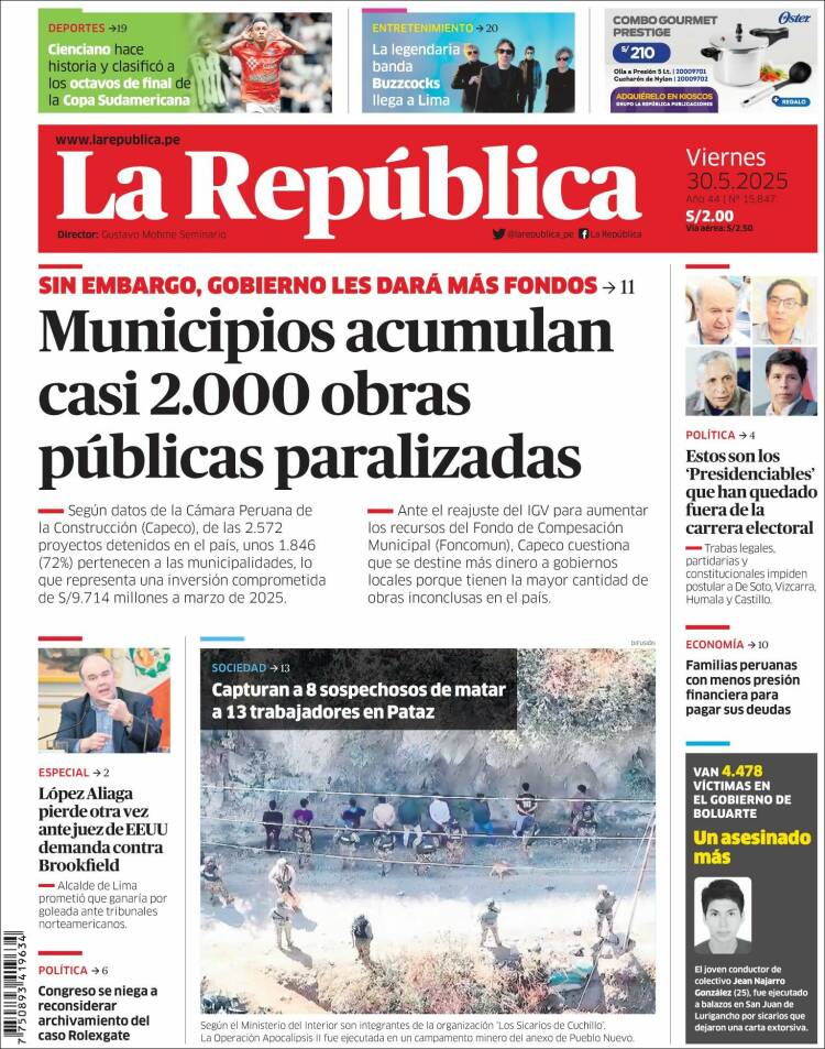 Portada de La Republica (Pérou)