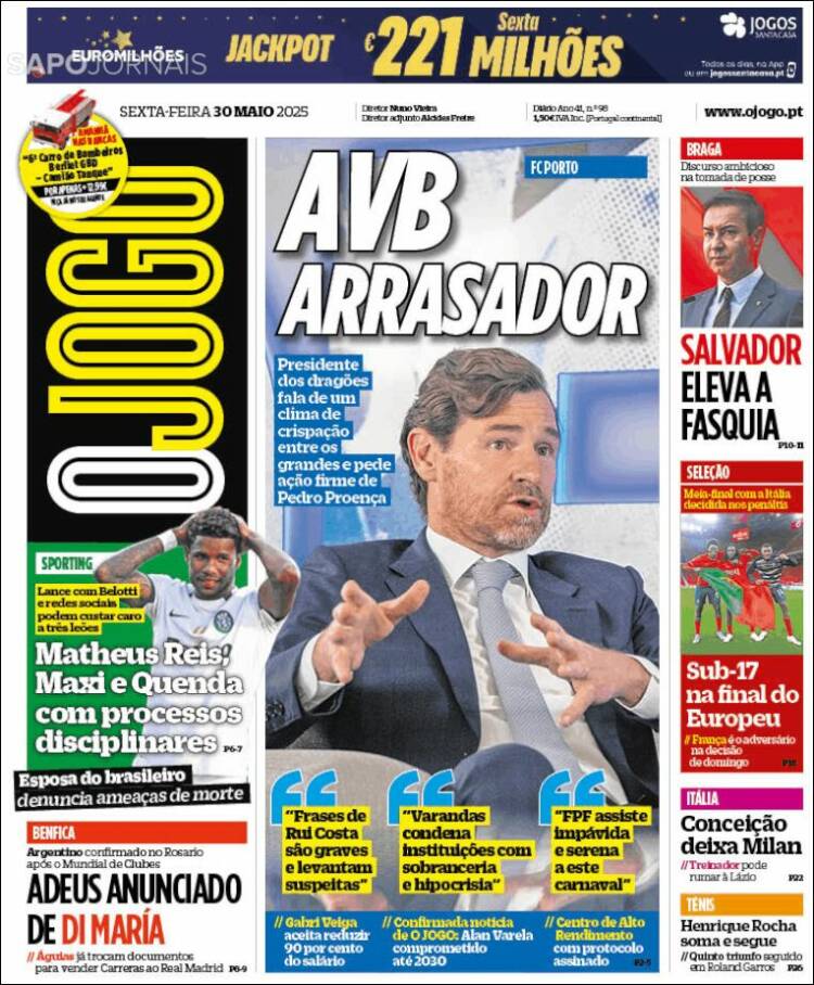 Portada de O Jogo (Portugal)