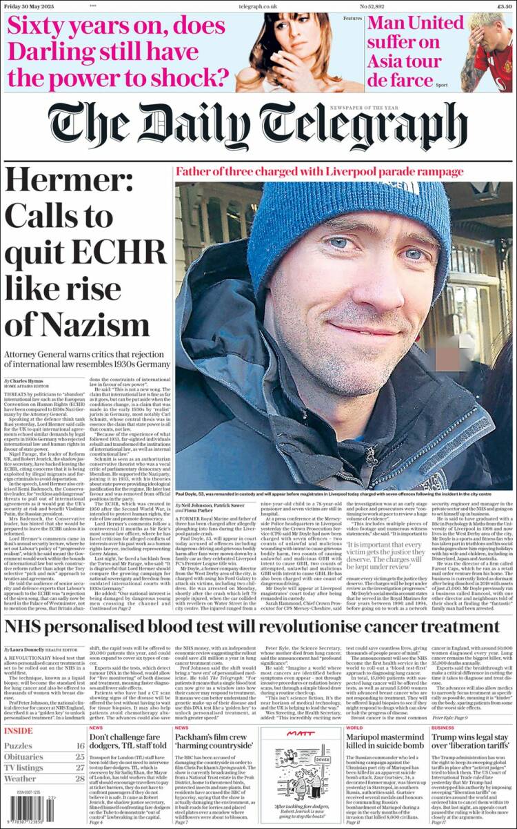 Portada de Daily Telegraph (Reino Unido)