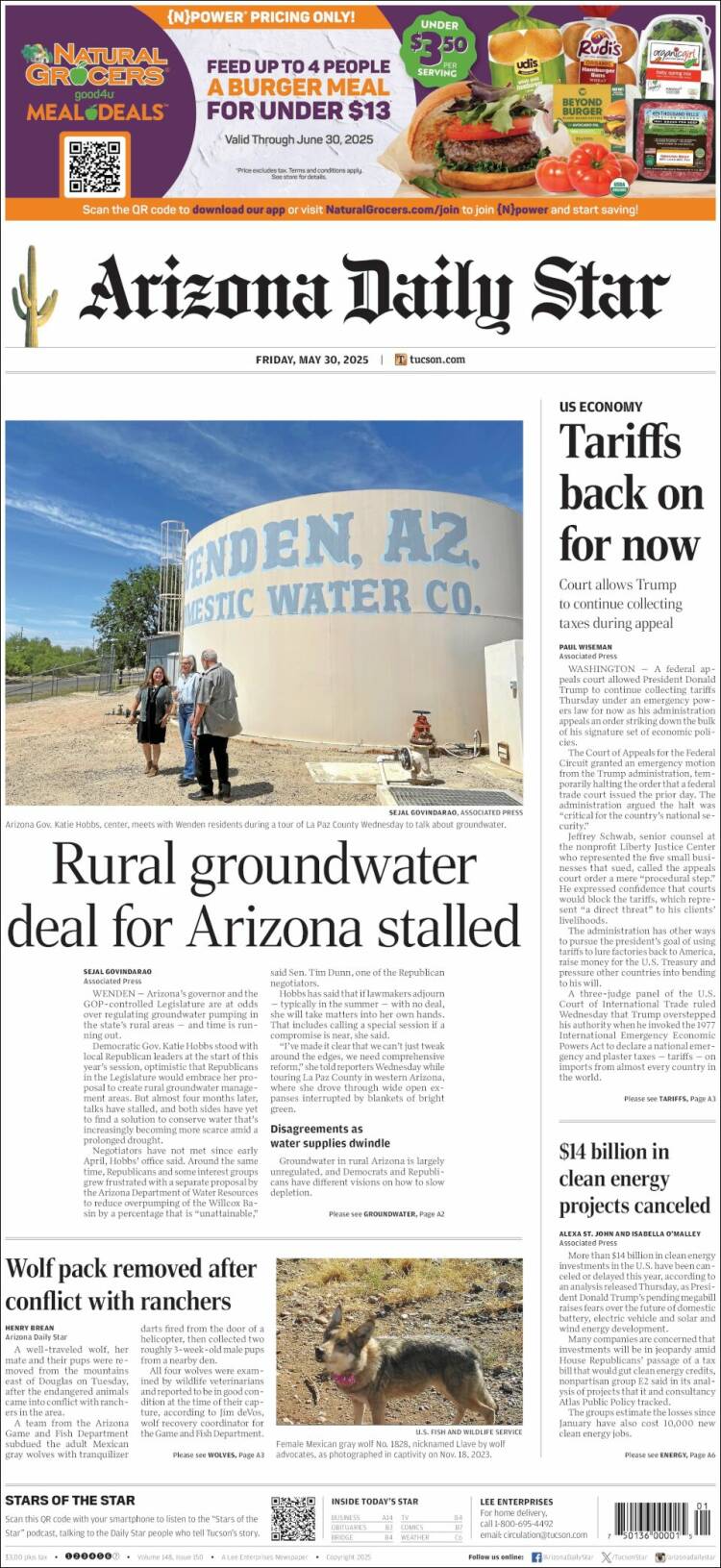 Portada de Arizona Daily Star (USA)