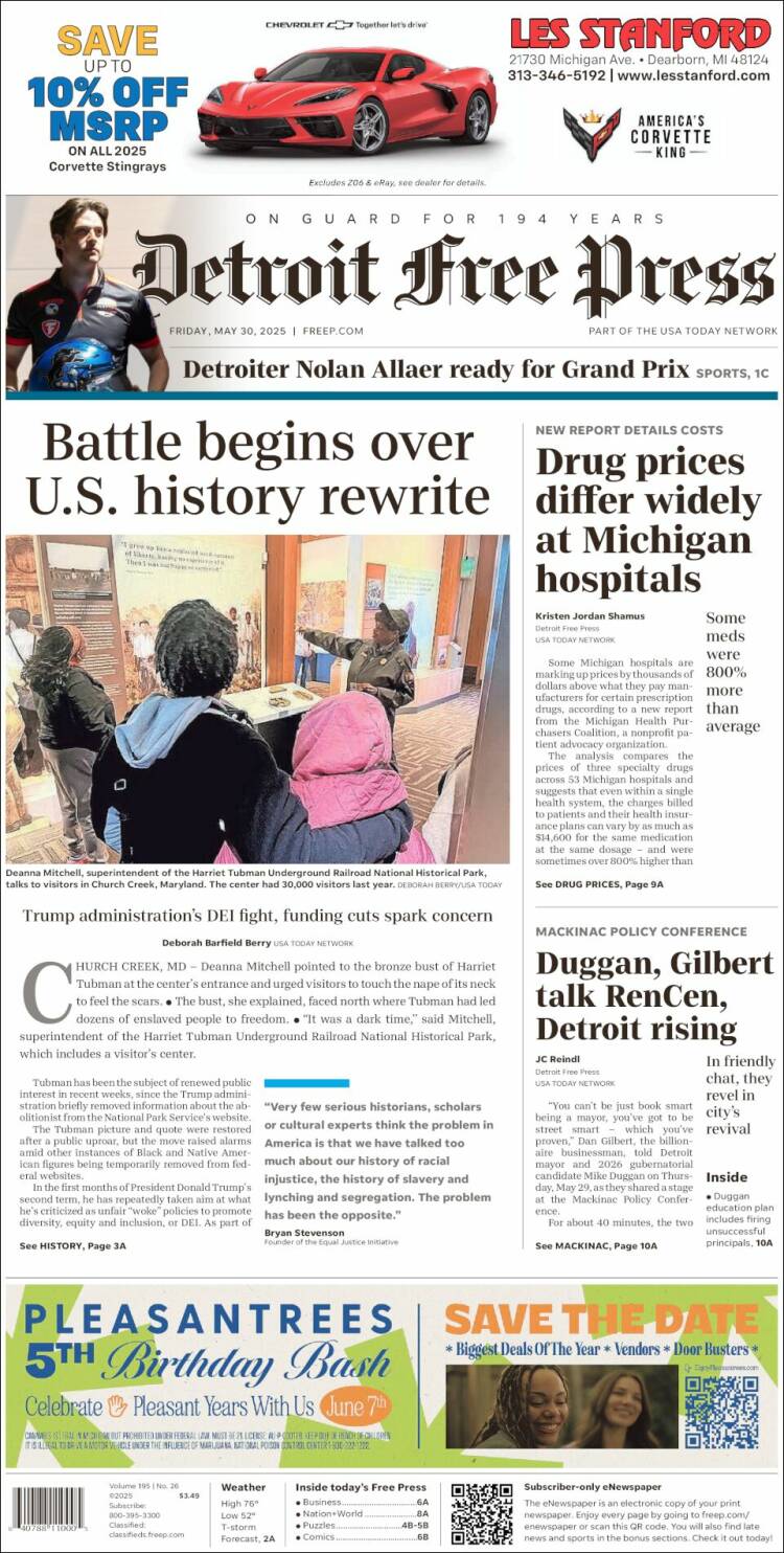 Portada de Detroit Free Press (USA)