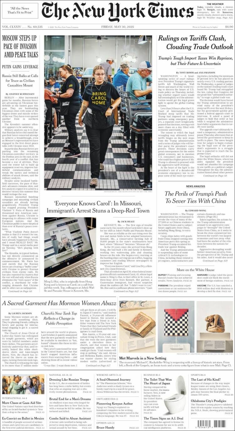Portada de New York Times (USA)