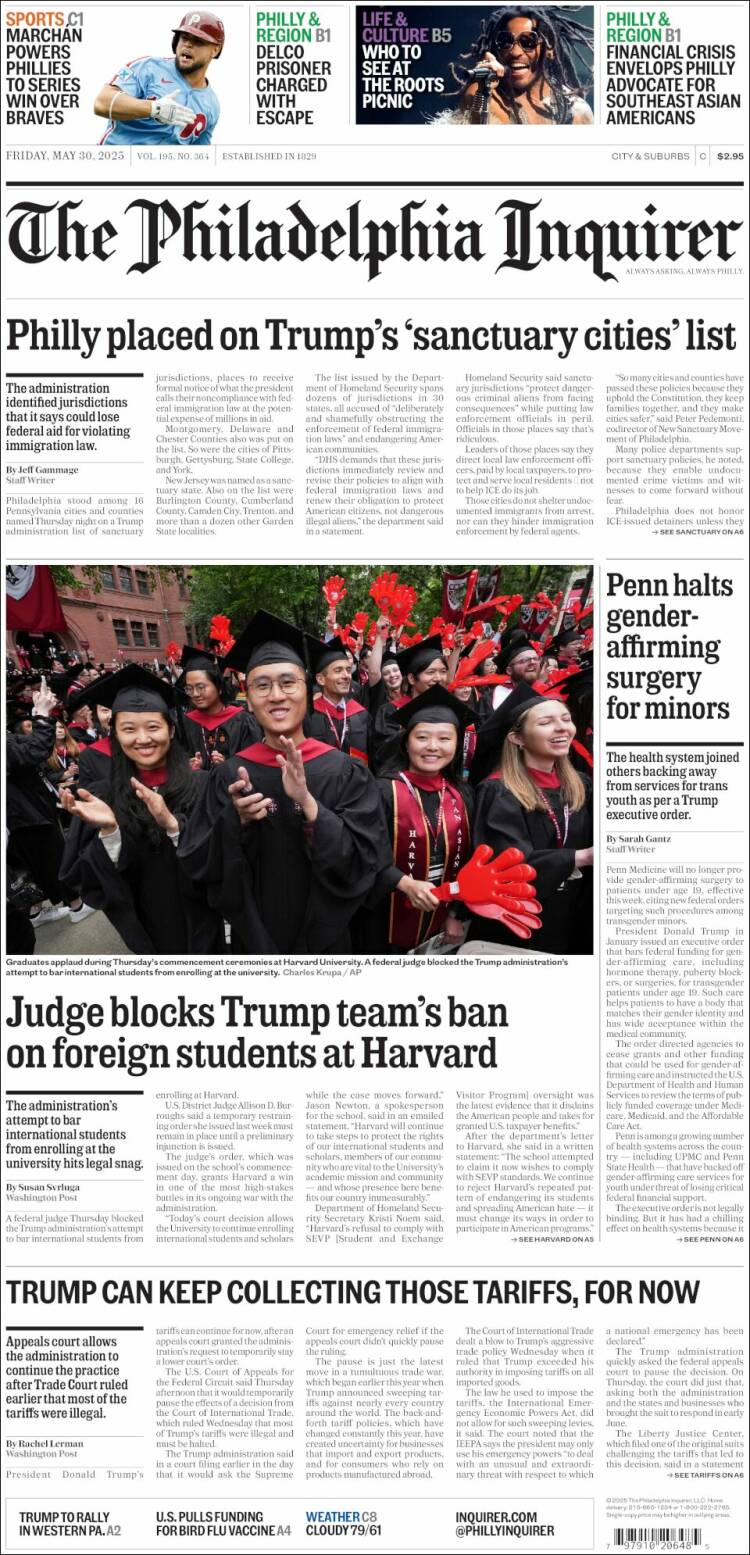 Portada de Philadelphia Inquirer (USA)