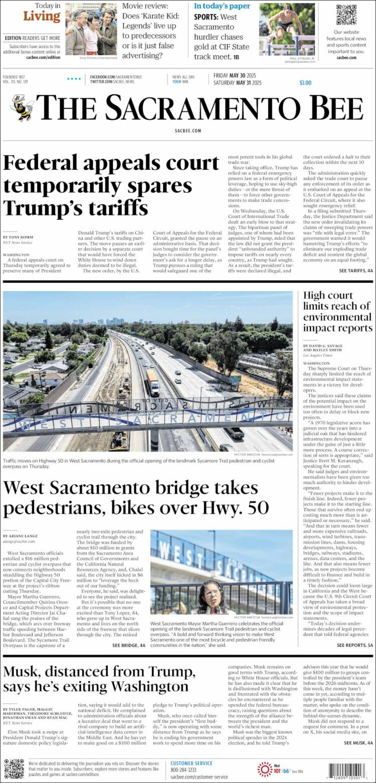 Portada de The Sacramento Bee (USA)
