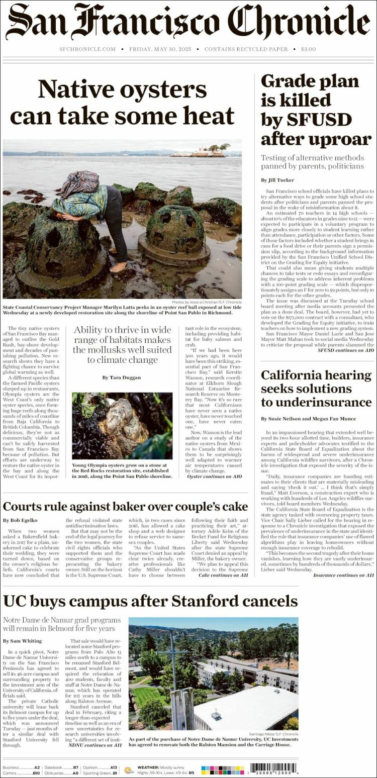 Portada de San Francisco Chronicle (USA)