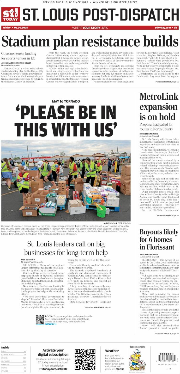 Portada de St. Louis Post-Dispatch (USA)