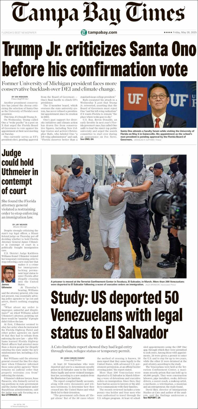Portada de Tampa Bay Times (USA)