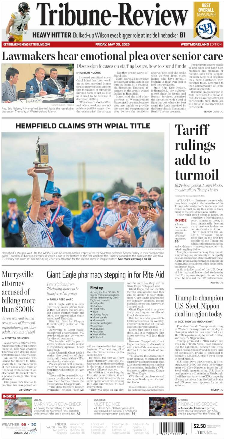 Portada de Tribune-Review (USA)