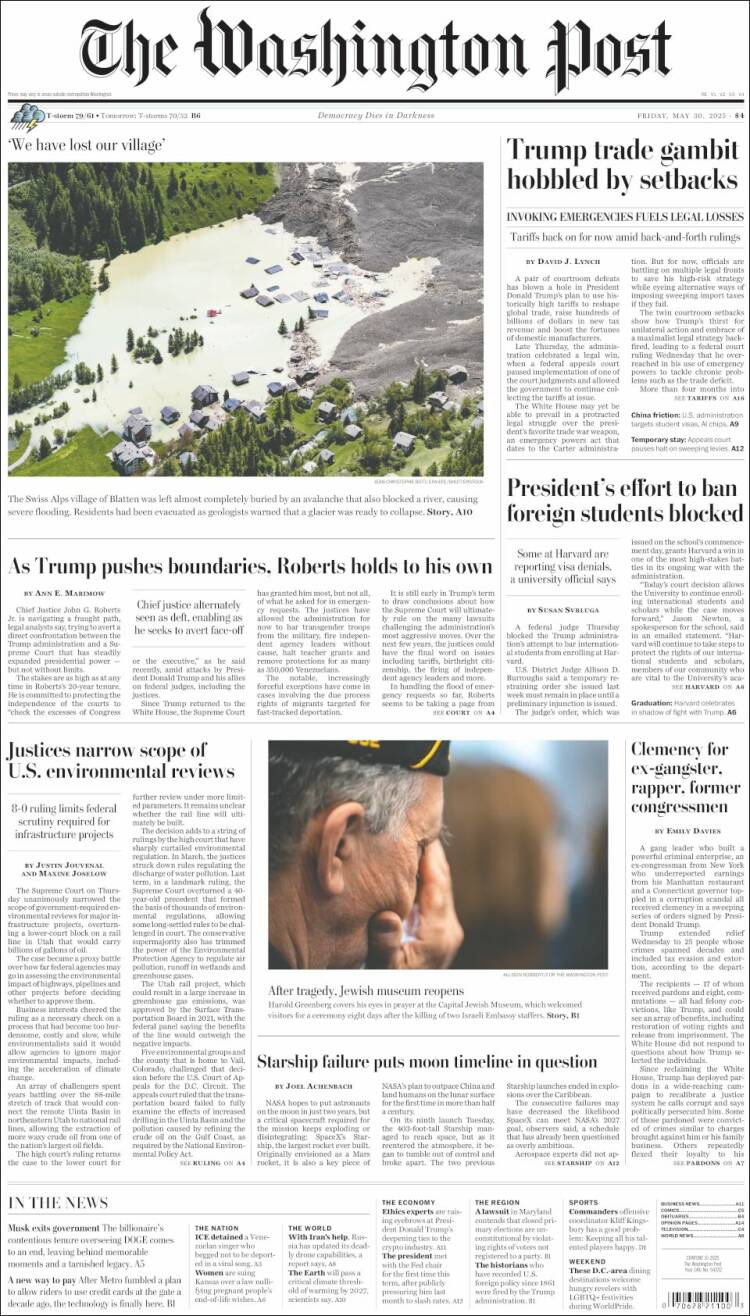 Portada de The Washington Post (USA)