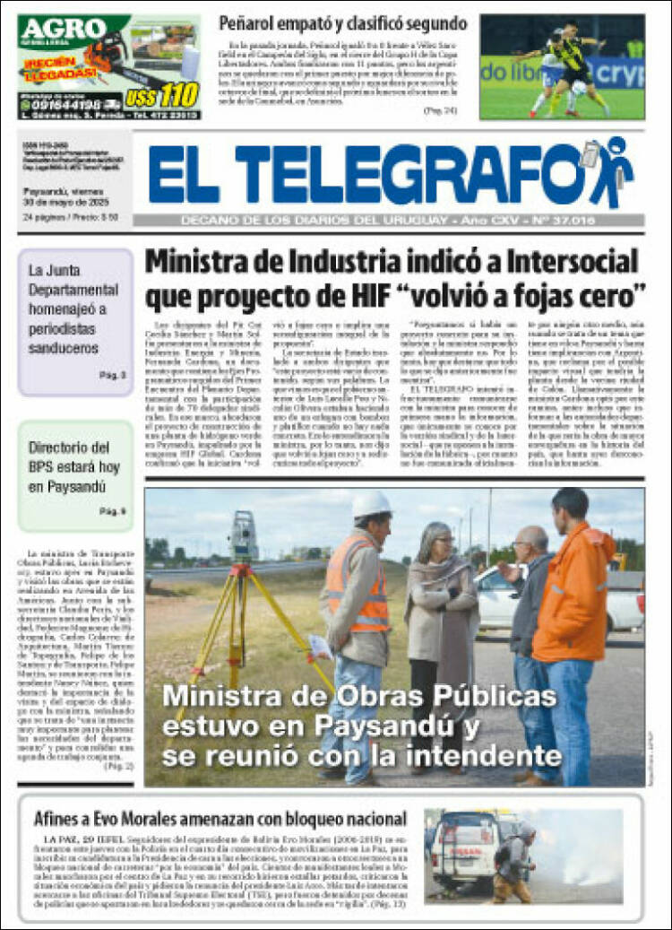 Portada de El Telégrafo (Uruguay)