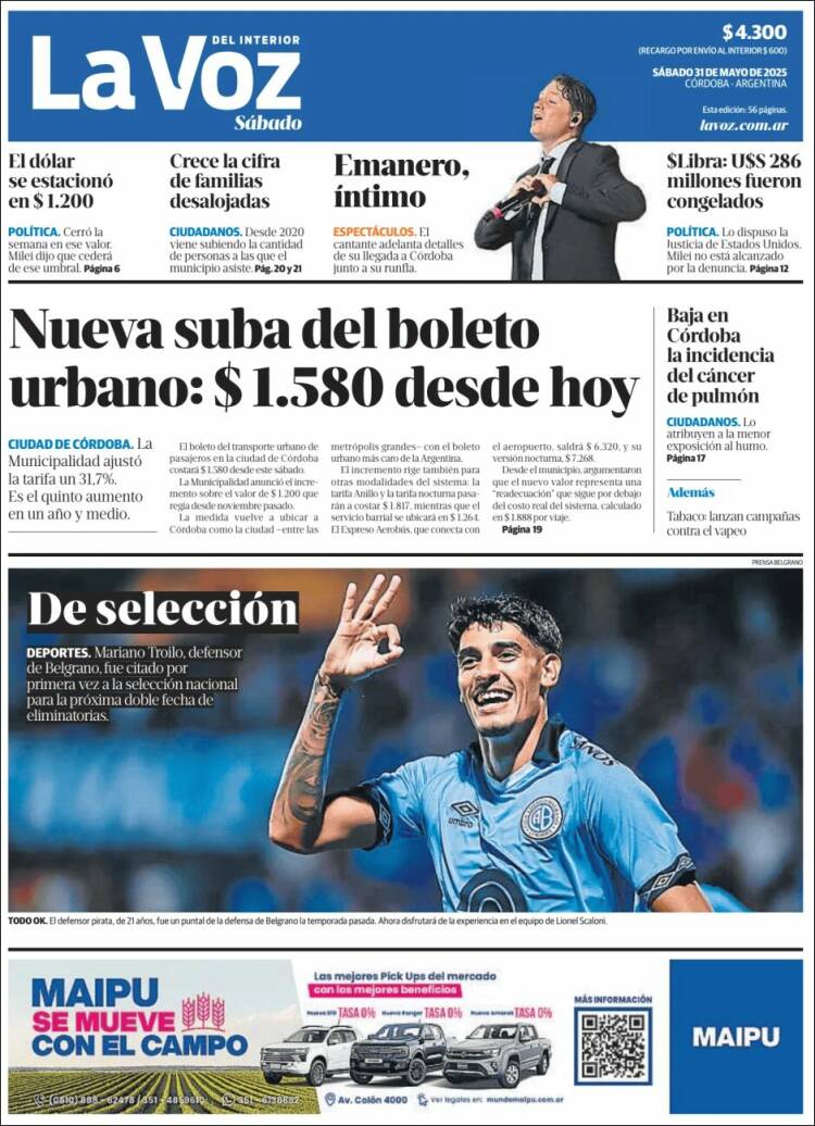 Portada de La Voz del Interior (Argentina)