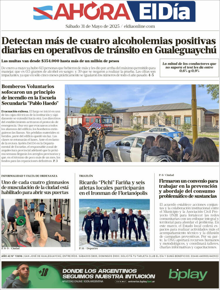 Portada de El Día de Gualeguaychú (Argentina)
