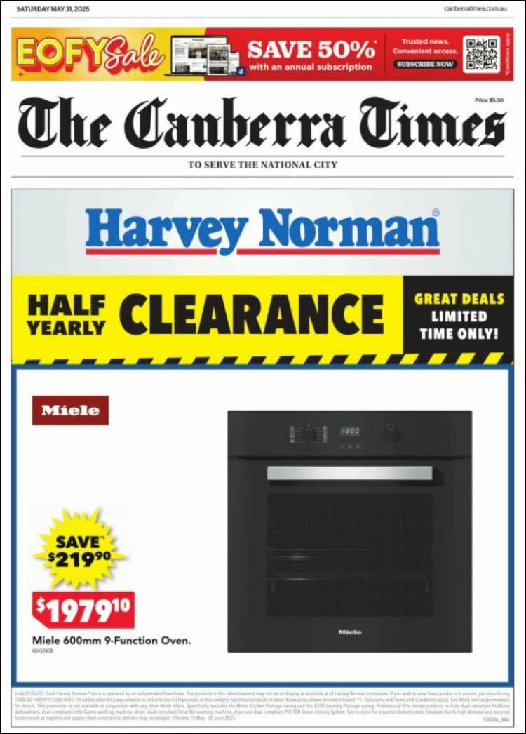 Portada de The Canberra Times (Australia)