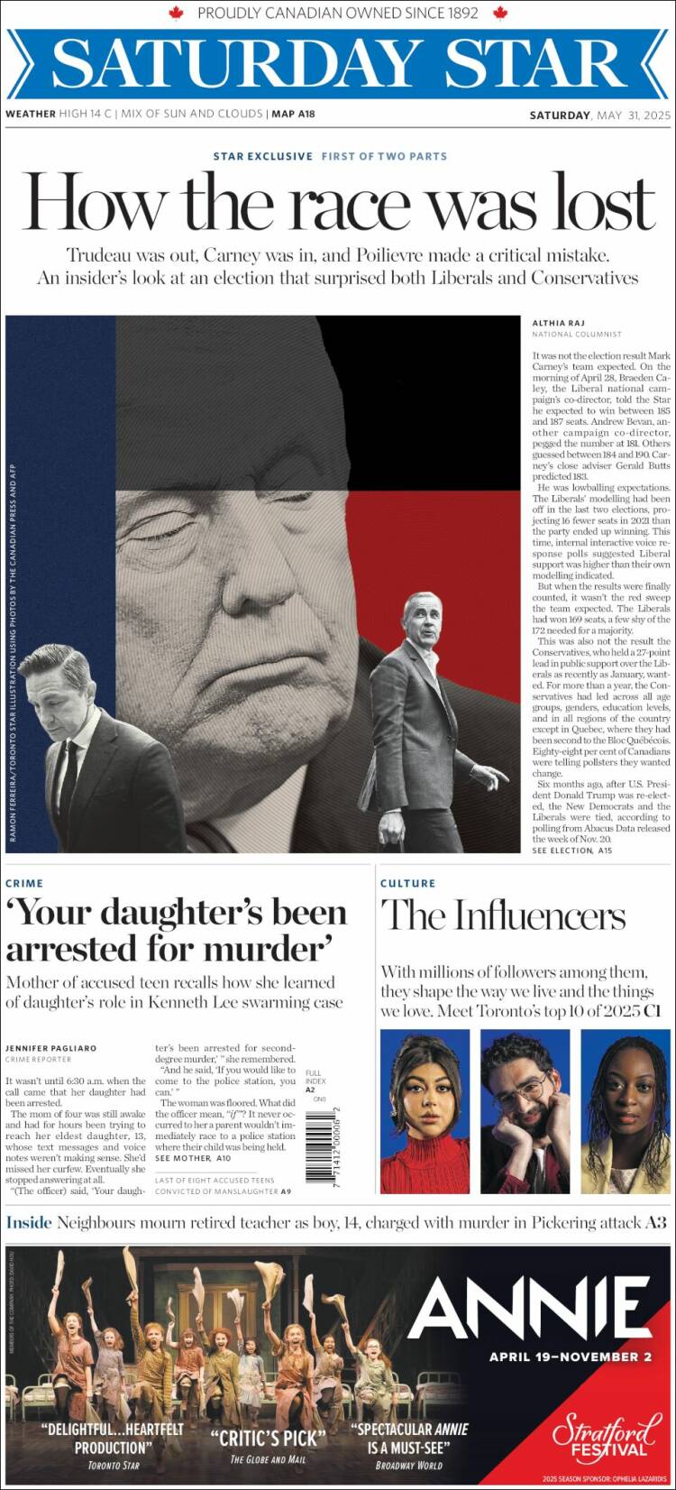Portada de The Toronto Star (Canadá)