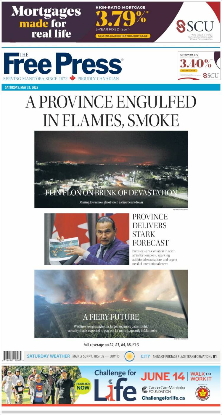 Portada de Winnipeg Free Press (Canadá)