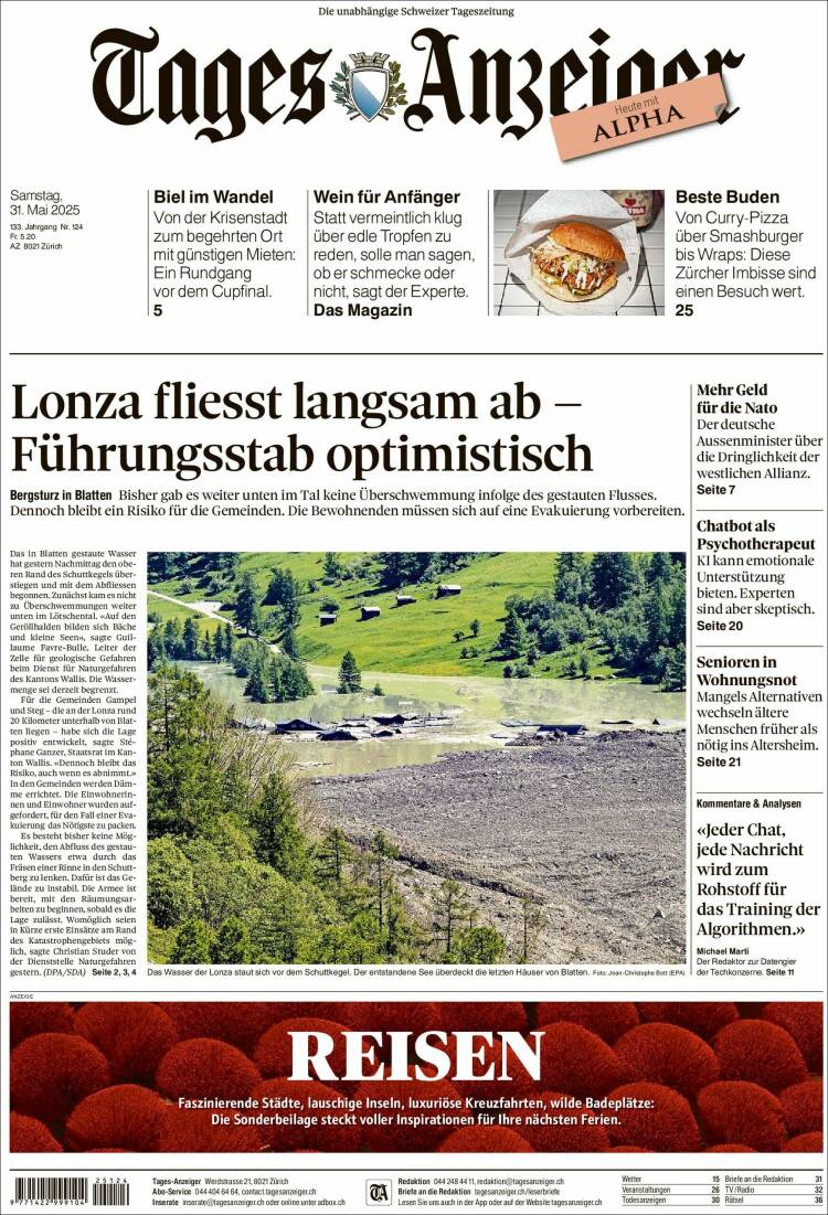 Portada de Tages-Anzeiger (Suiza)