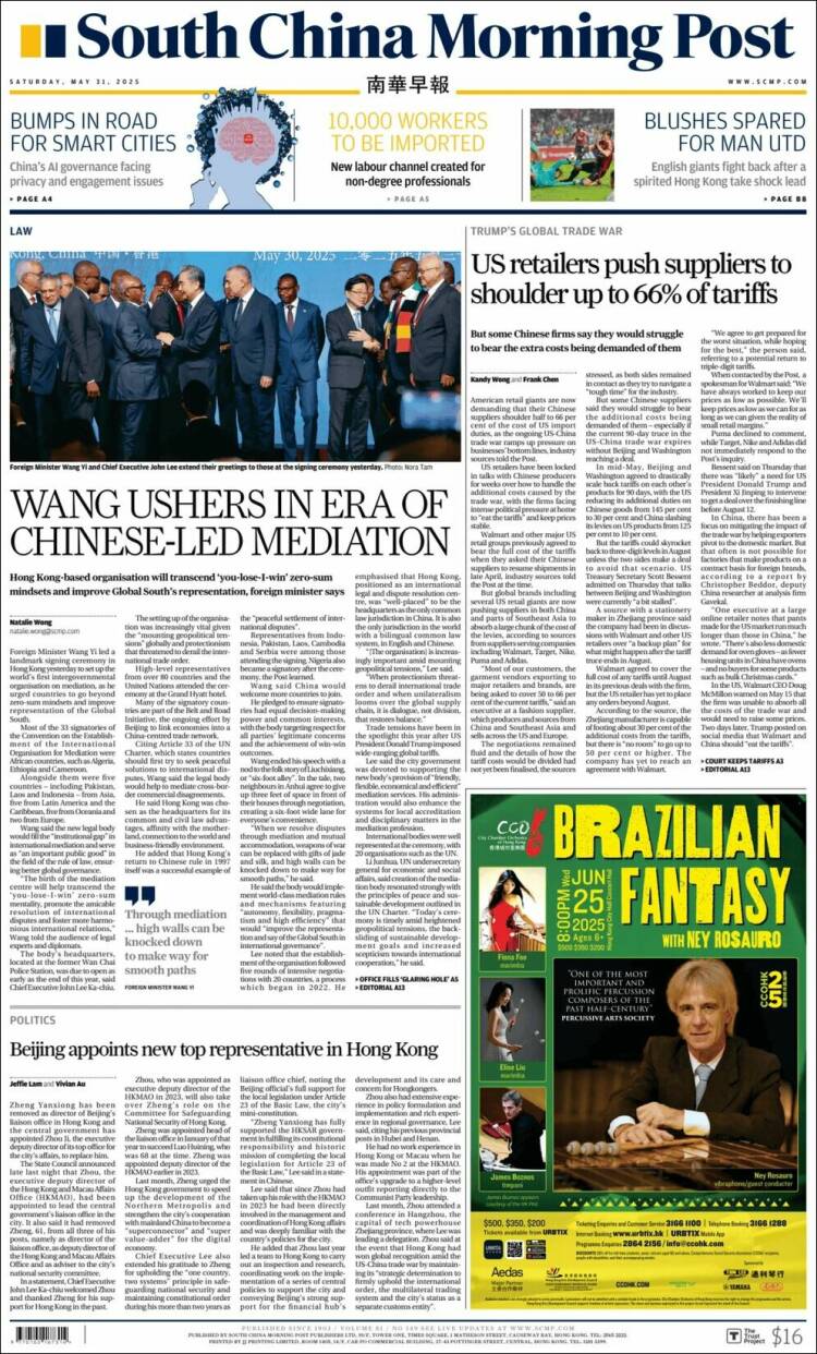 Portada de South China Morning Post (China)