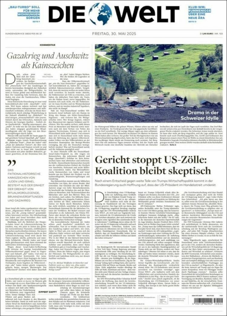 Portada de Die Welt (Alemania)