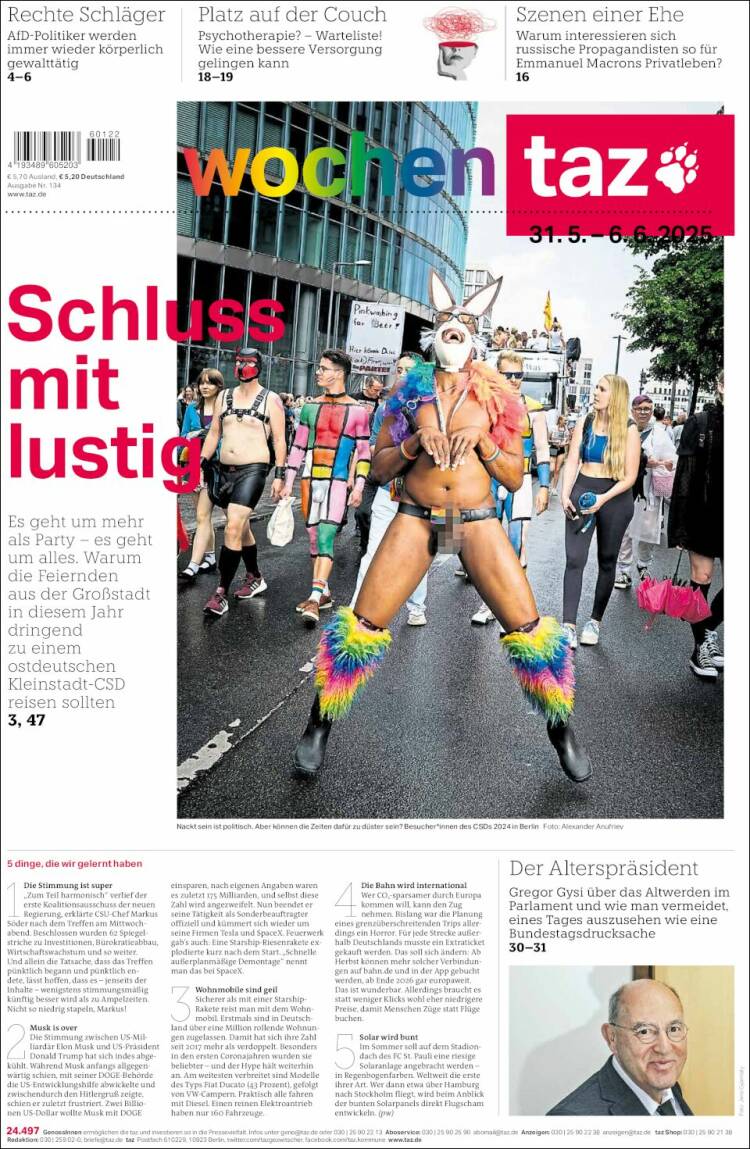 Portada de Die Tageszeitung (Alemania)