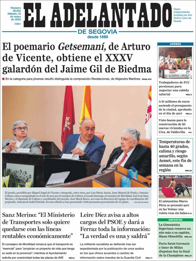 Portada de El Adelantado de Segovia (España)