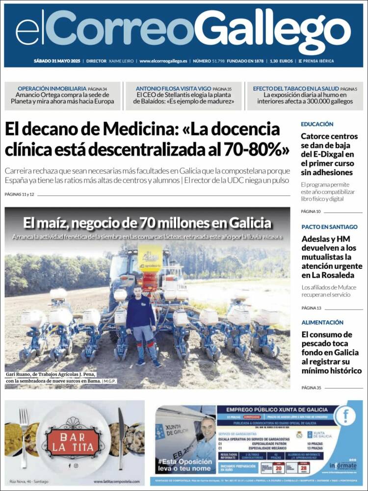 Portada de El Correo Gallego (España)