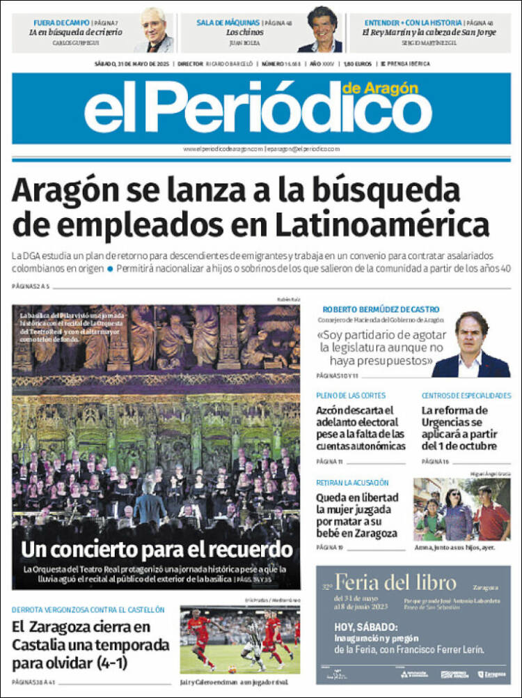 Portada de El Periódico de Aragón (España)