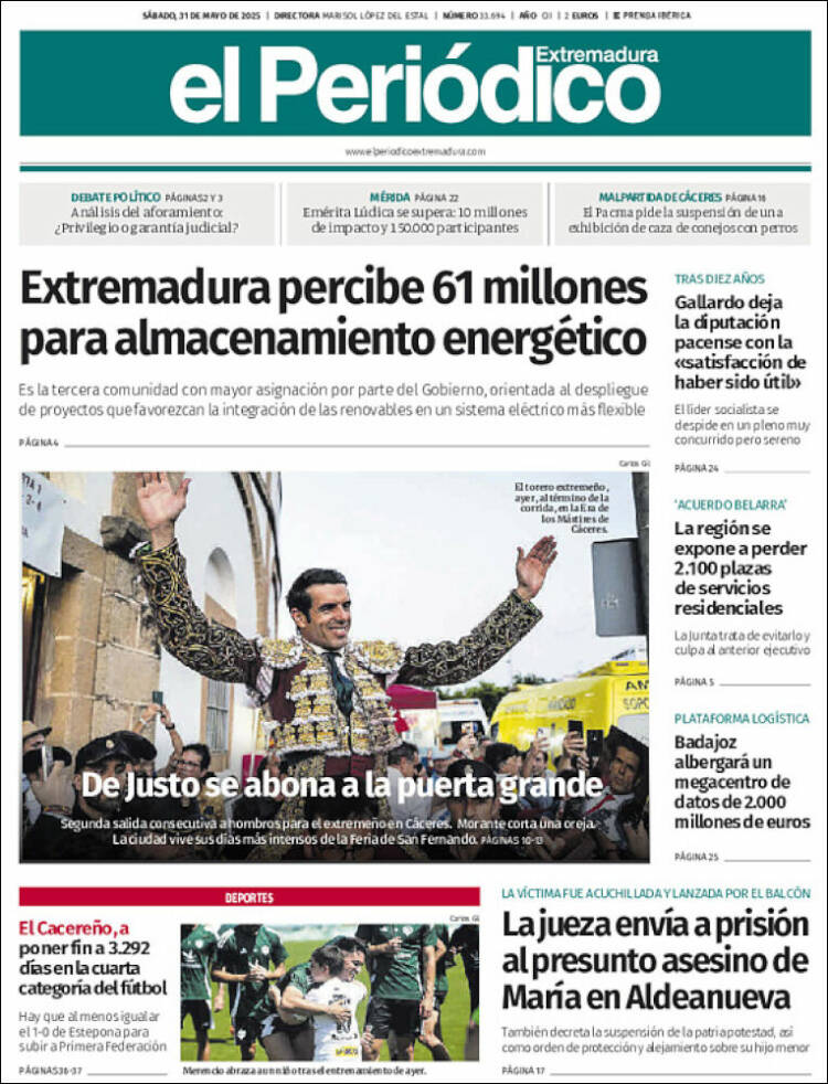 Portada de El Periódico de Extremadura (España)