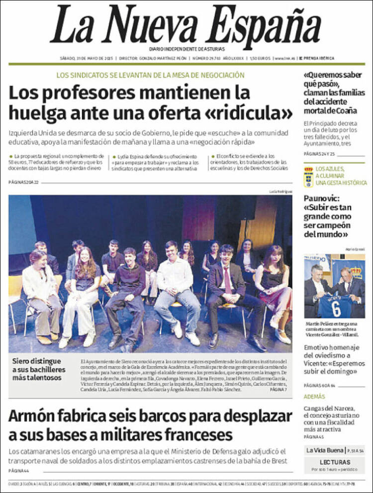 Portada de La Nueva España (España)
