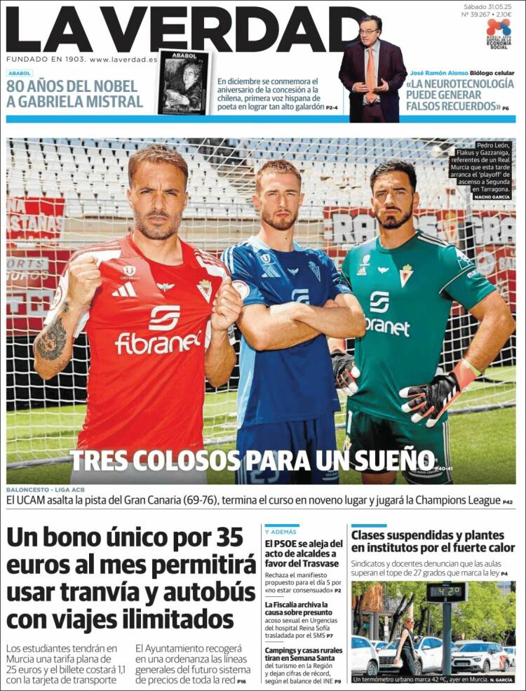Portada de La Verdad de Murcia (España)