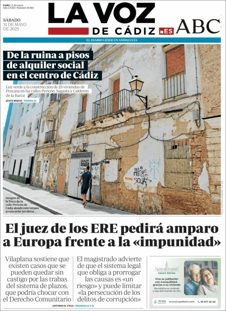 Portada de La Voz de Cádiz (España)