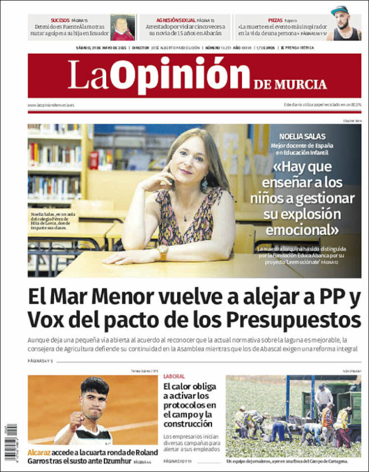 Portada de La Opinión de Murcia (España)