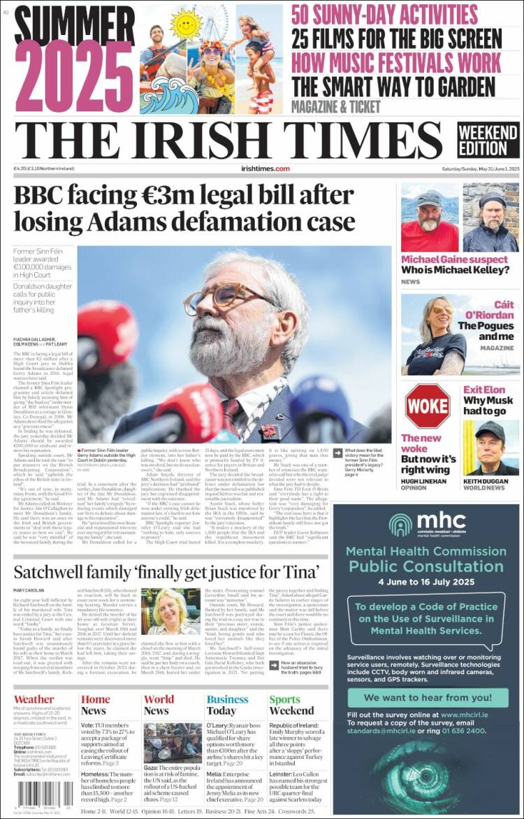 Portada de Irish Times (Irlanda)