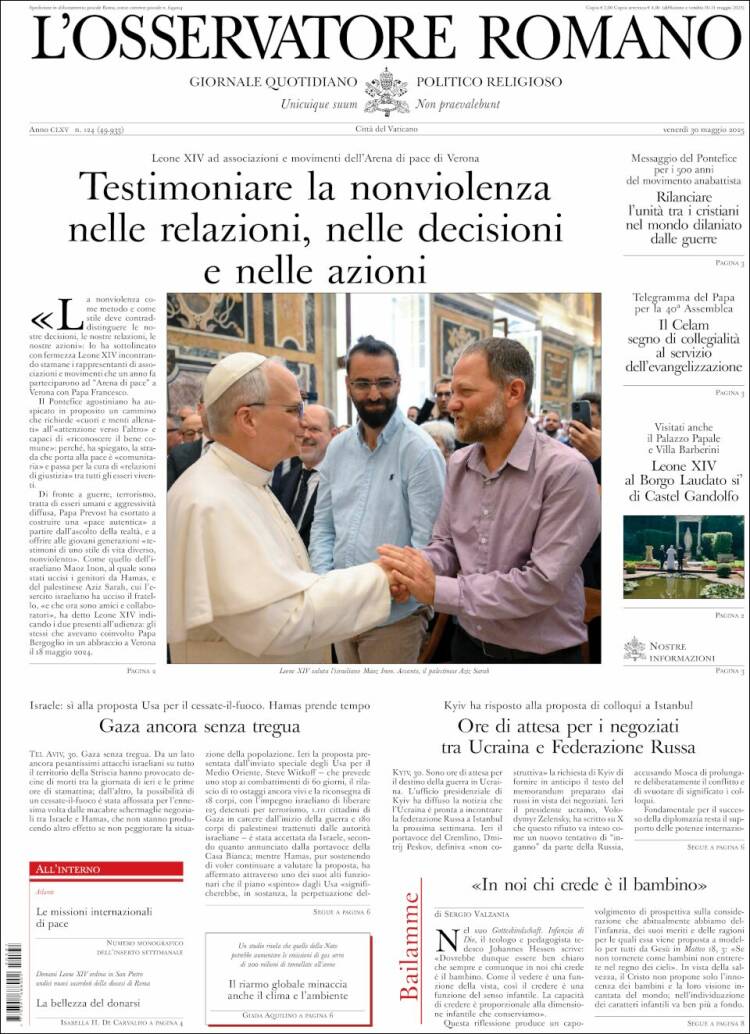 Portada de L'Osservatore Romano (Italia)