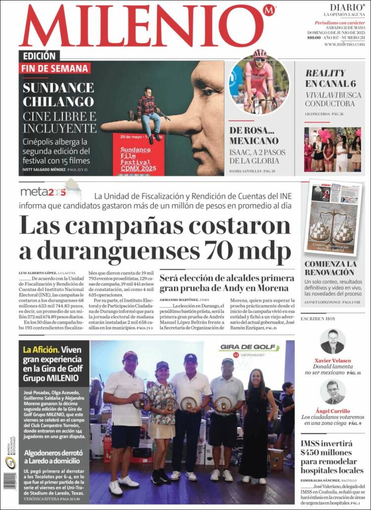 Portada de Milenio - Laguna (México)