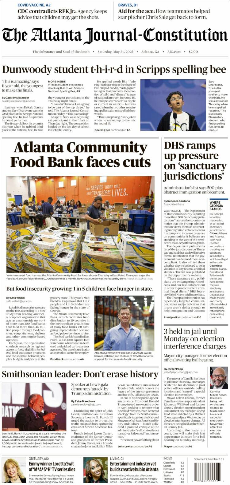 Portada de The Atlanta Journal-Constitution (USA)