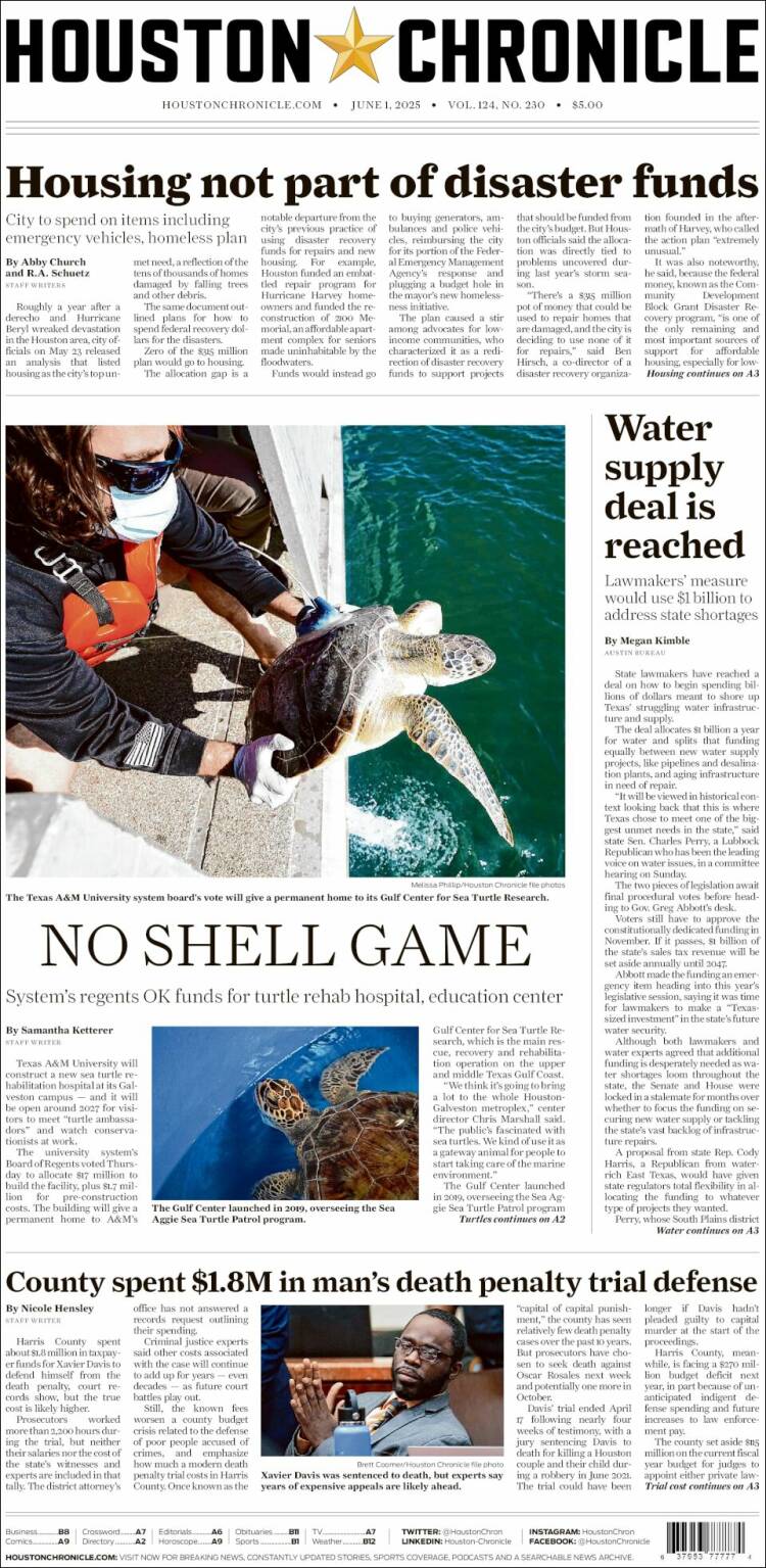 Portada de Houston Chronicle (USA)
