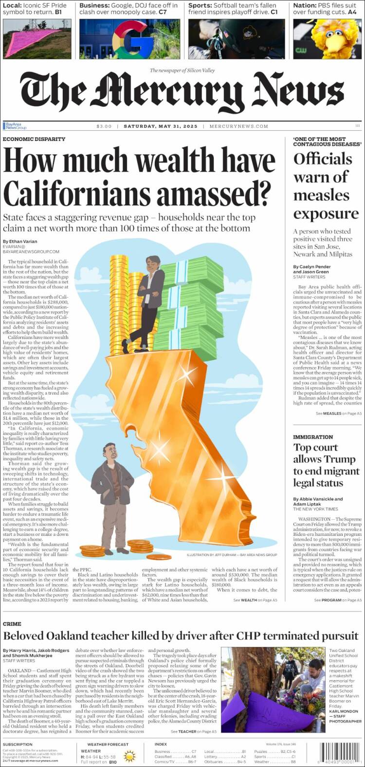 Portada de San Jose Mercury News (USA)