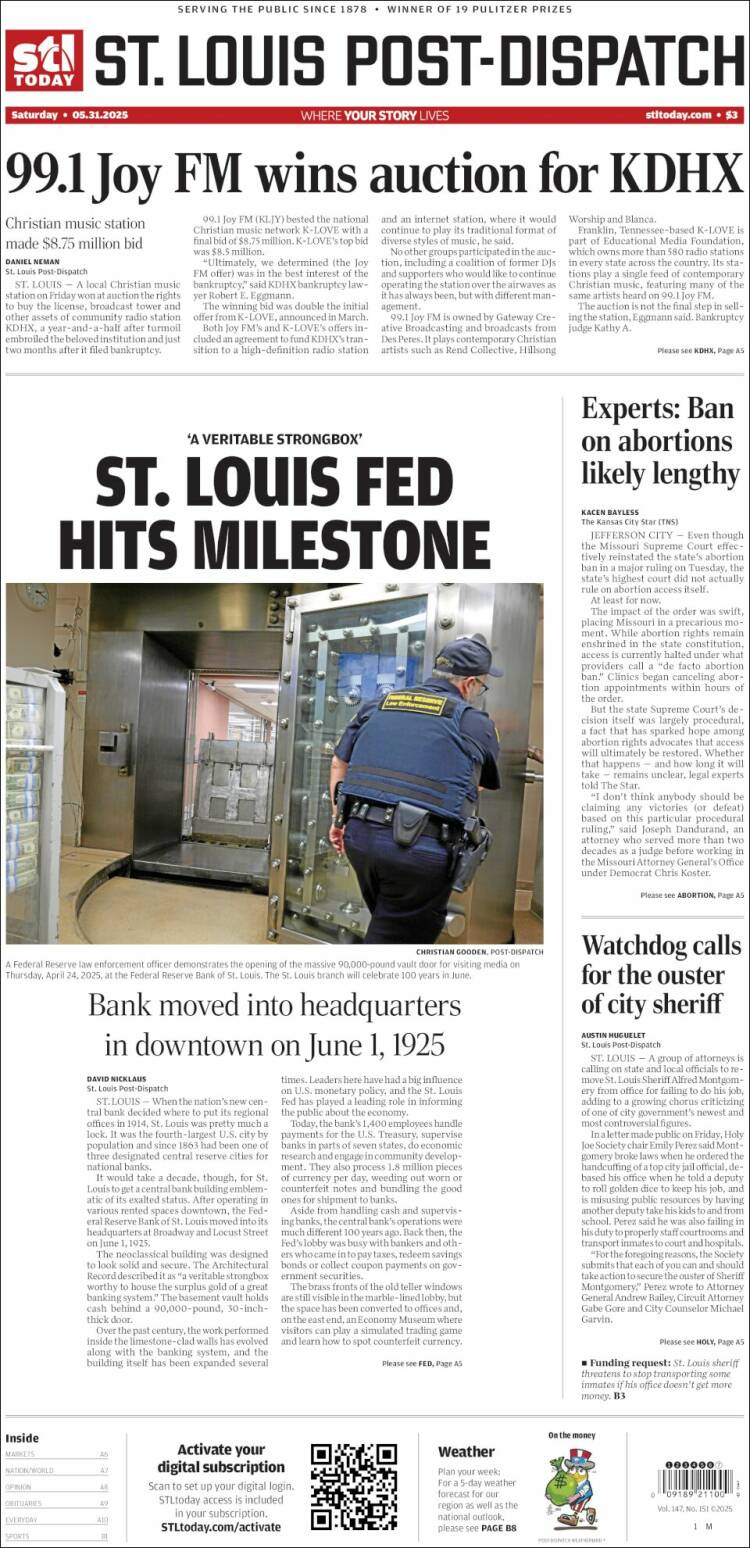Portada de St. Louis Post-Dispatch (USA)