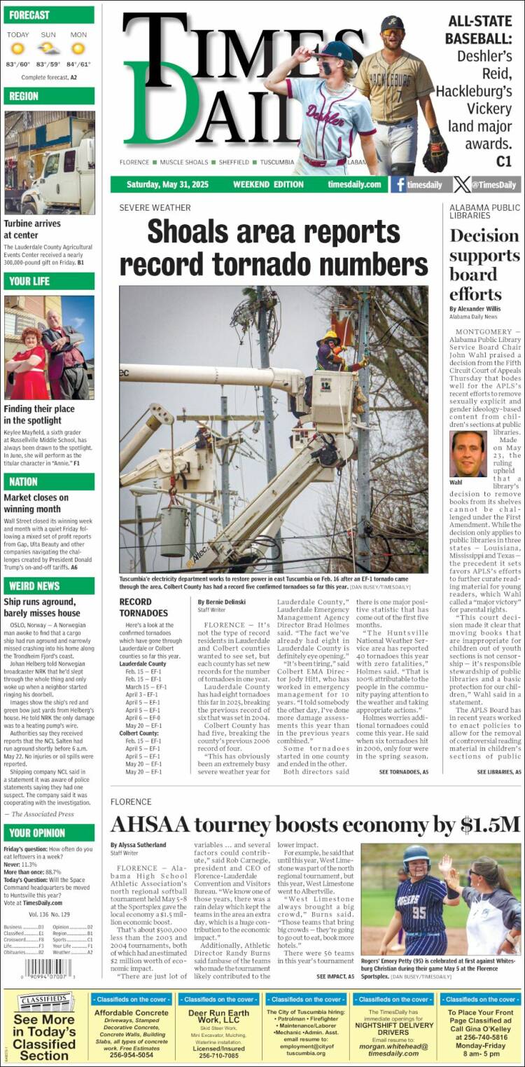 Portada de Times Daily (USA)