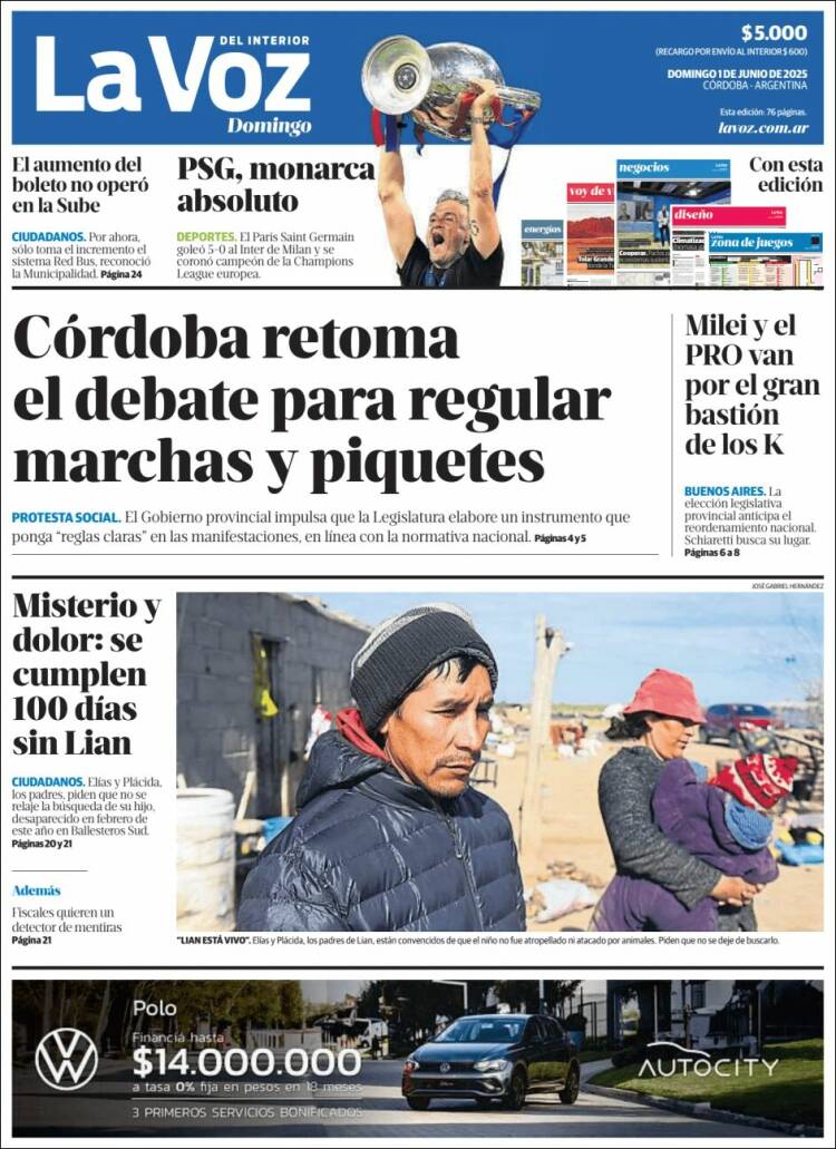Portada de La Voz del Interior (Argentina)