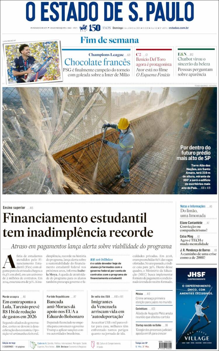 Portada de O Estado de São Paulo (Brasil)