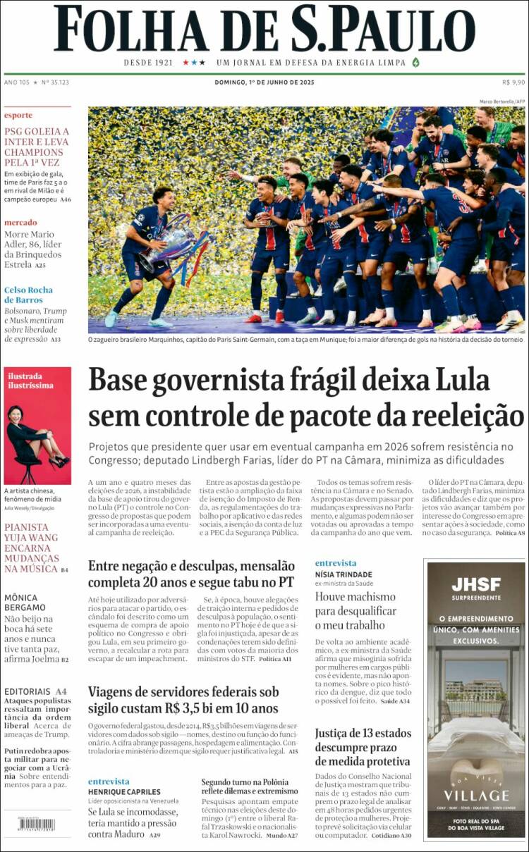 Portada de Folha de São Paulo (Brésil)