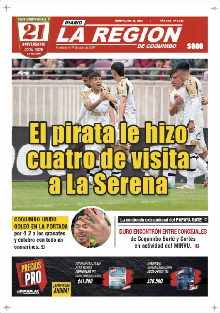Portada de Diario La Región de Coquimbo (Chile)