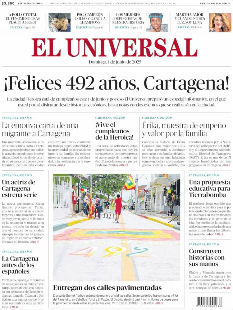 Portada de El Universal (Colombia)