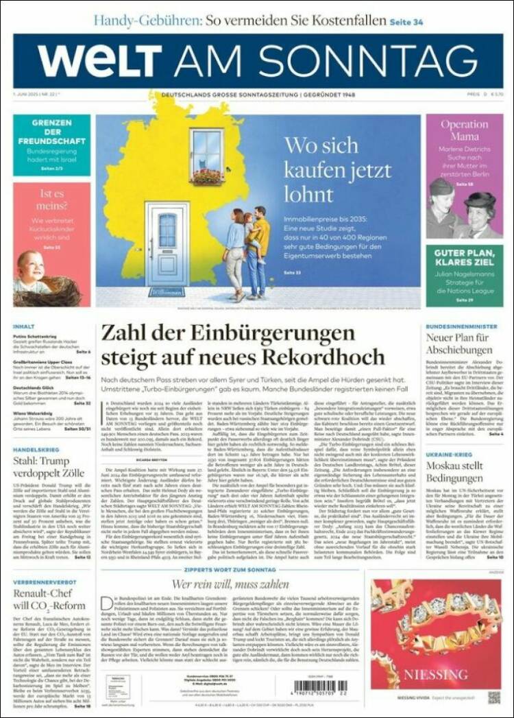 Portada de Die Welt (Allemagne)