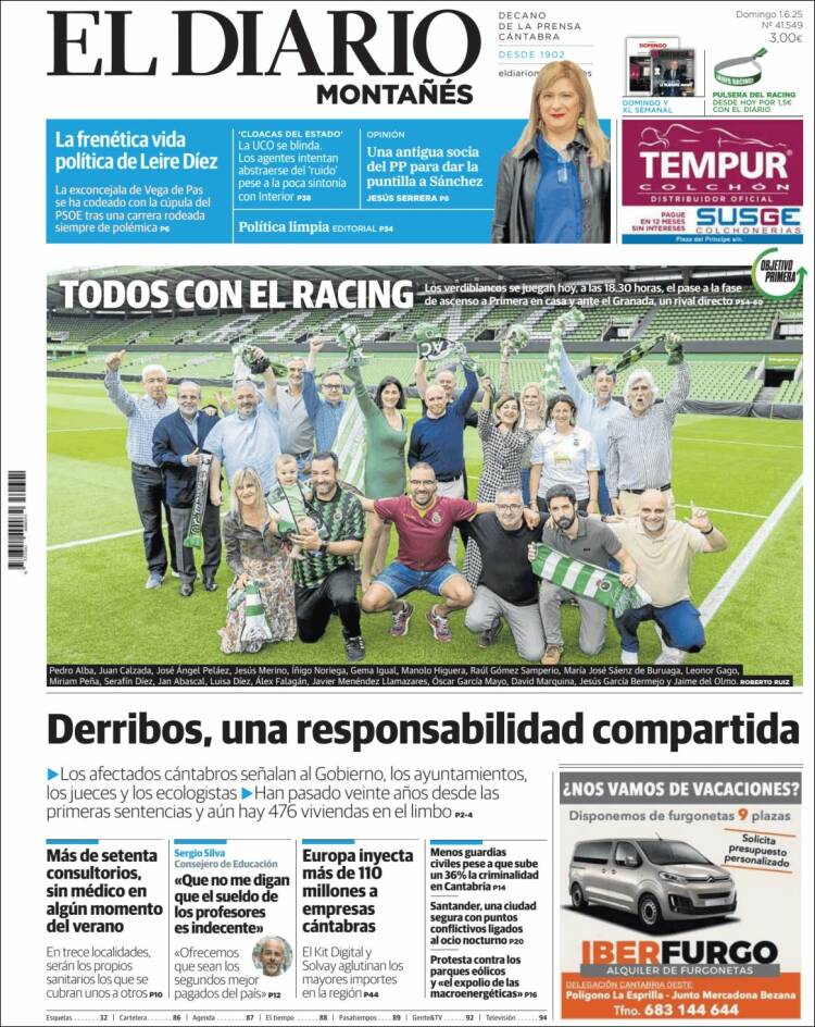 Portada de El Diario Montañés (España)