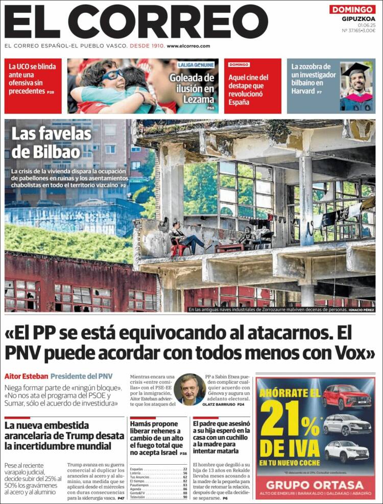 Portada de El Correo - Guipuzcoa (Espagne)