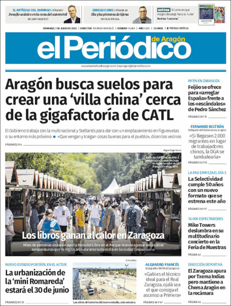 Portada de El Periódico de Aragón (España)