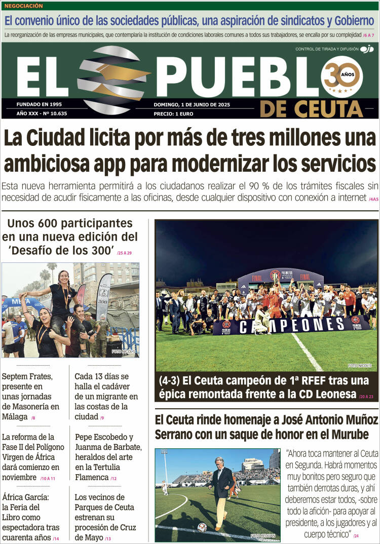 Portada de El Pueblo de Ceuta (España)