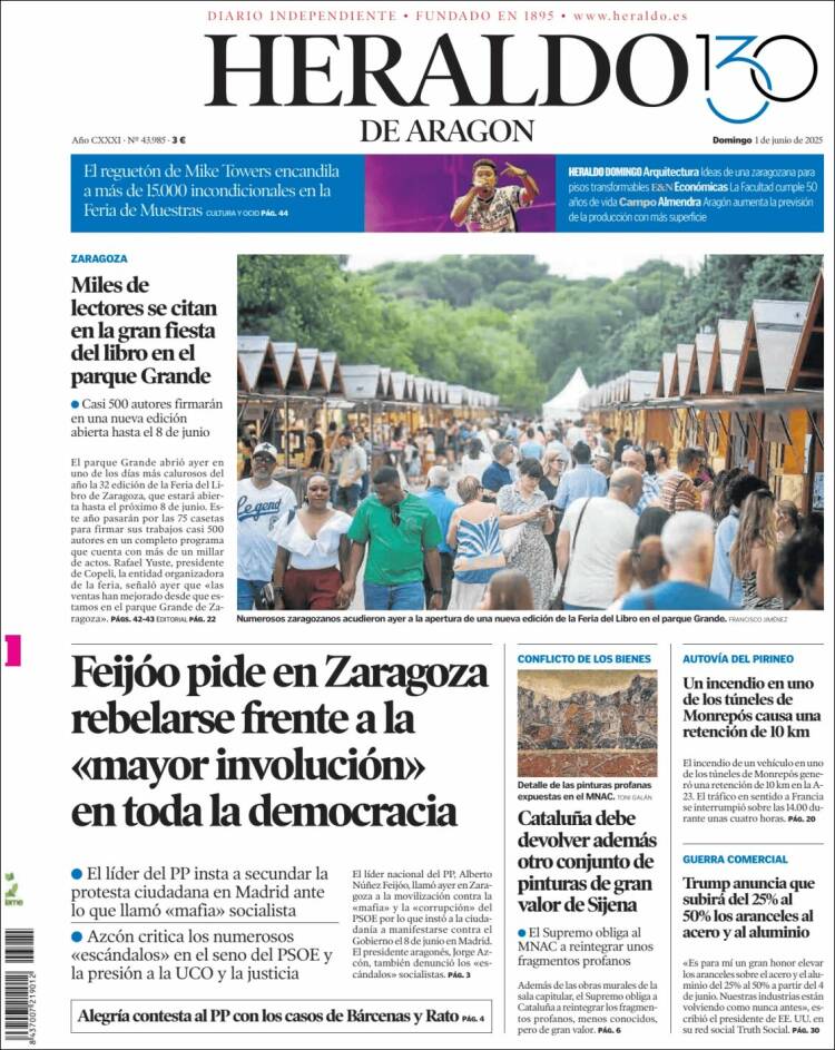 Portada de Heraldo de Aragón (España)